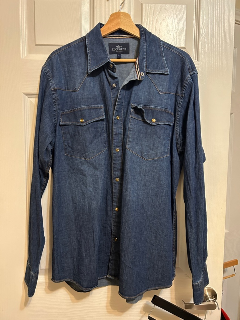 Lucchese Men's Dark Denim Western Shirt - Indigo Blue L